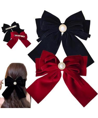 Hair Ribbon Hair Bow Clips Velvet Hair Bows for Women 2PCS Velvet Bow Clip 6.3 Inch Soft Velvet Ribbon Bows for Hair French Velvet Bow Hair Clip for Girls - Buy Online on GoSupps.com