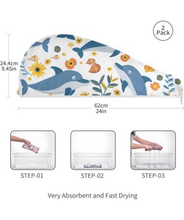 Super Absorbent Dolphin Hair Towel 2 Pack | Quick Dry Hair Turbans for Women & Girls - Ideal for Fast Drying & Easy Use - Buy Online on GoSupps.com