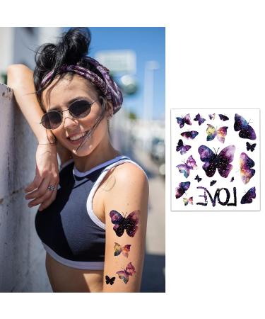 10 Sheets Glitter Butterfly Flower Temporary Tattoos for Women Girls Kids - Unicorn Fake Colorful Butterflies Wings Tattoo Stickers - Waterproof Face Arm Makeup - Birthday Party Favors - Buy Online on GoSupps.com