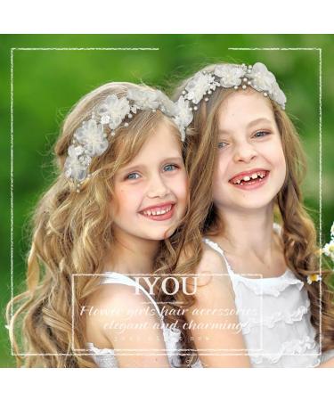 IYOU Flower Girl Wedding Headband Ivory Floral Headpiece Pearl Princess Hair Piece Holy Communion Hair Accessories for Girls - Buy Online on GoSupps.com