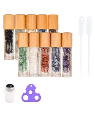 Z-Color 10pcs 10ml Natural Semiprecious Gemstones Essential Oil Roller Ball Bottles Transparent Glass With Bamboo Lid Caps