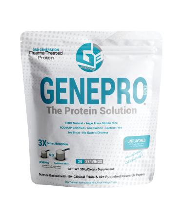 Genepro Unflavored Protein Powder - New Formula - Lactose-Free, Gluten-Free, & Non-GMO Whey Isolate Supplement Shake (3rd Generation, 30 Servings) 30 Servings (Pack of 1) Newest Formula