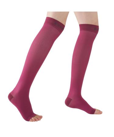 Maroon Open Toe Compression Socks 15-20mmHg | Reduce Swelling & Alleviate Varicose Veins - Buy Online on GoSupps.com