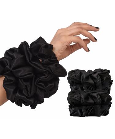 Lang Horn Satin Silk Scrunchies for Hair - Soft Silky Satin Elastic Silk Hair Ties and Hair Bands Scrunchy Ponytail - Silk Hair Scrunchies for Women Girls Lady Children (Set of 4 (Black, Extra Large))