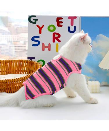 Clrybo Katzenbody | After Op Anti-Trim Cat Recovery Suit | Striped Pink | Professional Surgical Alternative for Belly Wounds & Skin Diseases - Buy Online on GoSupps.com