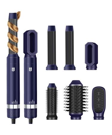 6 in 1 Hair Dryer Brush Hair Curler Thermal Brush Curling Wand Ionic Hair Dryer Oval Hot Air Brush Hair Straightener Hair Styling Tools (Blue)