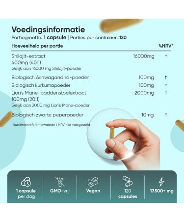 Shilajit Complex 18210 mg With Lions Mane Organic Ashwagandha Turmeric and Black Pepper 120 vegan capsules for a 4month supply Natural ingredients WeightWorld - Buy Online on GoSupps.com