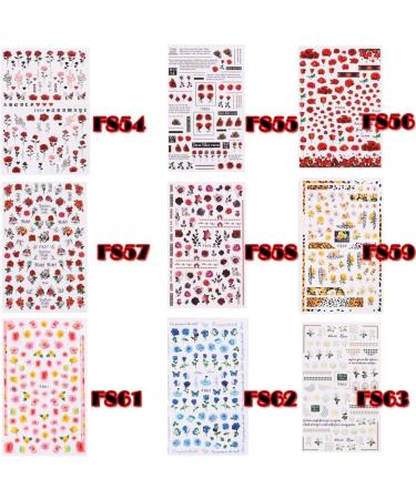 Flower Adhesive Sliders French Nail Stickers 3D Rose Floral Pink Red Blue(F-856) (F) - Buy Online on GoSupps.com