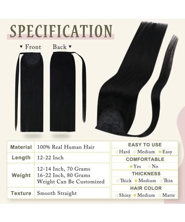 Ponytail Extensions No Claw Clip Full Shine Ponytail Human Hair Straight Wrap Around Ponytail Clip Balayage Color Ponytail Extensions 70Grams for Women(Black 12 inches 70g) 12 inches 70g Black - Buy Online on GoSupps.com