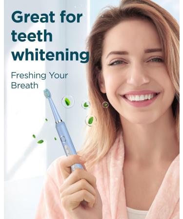 Sonic Electric Toothbrush for Adults and Kids - 5 Brushing Modes, 8 Replacement Heads, Smart Timer - Light Blue (1 count) - Buy Online on GoSupps.com