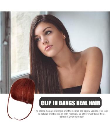 Bang Extensions Clip Human Hair - French Bangs Clip on Fake Bangs Fringe Natural Color Clip on Neat Bangs Hair Extension Human Hair Bangs Extensions Stylish Hair Bangs Fringe Hairpieces wine red - Buy Online on GoSupps.com