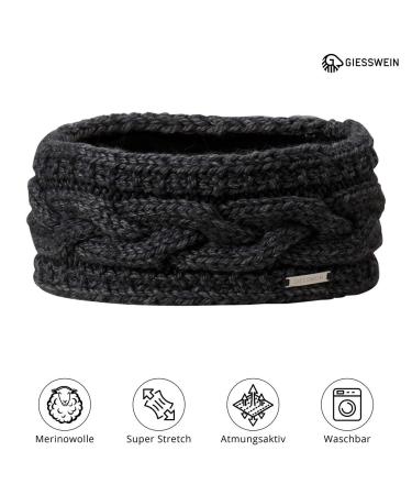 Giesswein Women's Black Merino Wool Headband | Warm Knitting Fabric with Fleece Lining | One Size Ear Protector - Buy Online on GoSupps.com