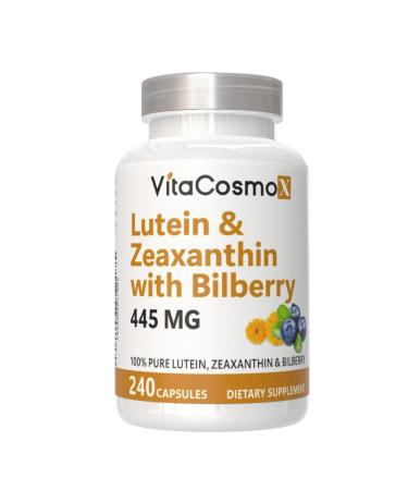 VitaCosmoX Lutein with Zeaxanthin Vegan Capsules 240 Count 40 mg Lutein + 4 mg Zeaxanthin per Serving Non-GMO Gluten-Free