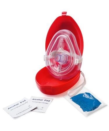 EMS XTRM Medical CPR Rescue Mask Adult/Child Pocket Resuscitator Hard Case with Wrist Strap Pocket CPR Mask w/O2 with Gloves - 1 Pack