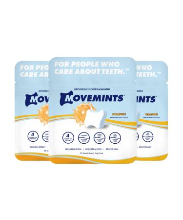 Movemints Clear Aligner Mints - Patented Edible Alternative to Chewies - Freshen Breath and Improve Dry Mouth with Xylitol - Orange (3 Pack) Orange 20 Count (Pack of 3)