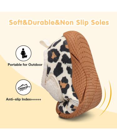 JOINFREE Baby Girl First Walking Shoes - Anti-Slip Plush Slipper Shoes for Toddlers Size 8.5/9 UK - Leopard Print - Buy Online on GoSupps.com