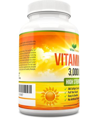 High Strength Vitamin D3 3000 IU Supplement - 365 Easy Swallow Softgels | Full Year Supply - Buy Online on GoSupps.com