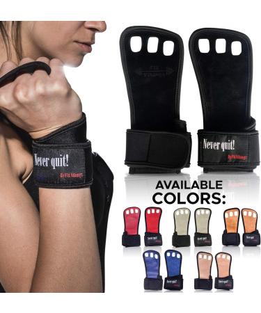 Gymnastics Grips for Men and Women - Leather Hand Grips with Wrist Wraps for Crossfit, Calisthenics, and Weightlifting - Black Suede, Large - Buy Online on GoSupps.com