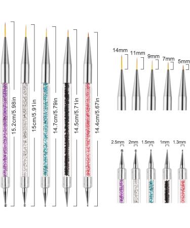 Hanyousheng 5pcs Double Ended Nail Art Brushes and Dotting Tools Set for DIY Nail Designs - Buy Online on GoSupps.com