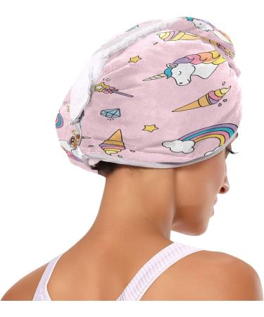 Doodle Pony & Star Pattern Dry Hair Cap Set | Quick Drying Towel & Button Headband - Super Absorbent & Soft Comfort - International Shipping - Buy Online on GoSupps.com