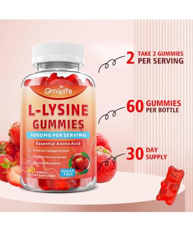 2 Pack L-Lysine 1000mg Gummies Chewable Lysine Supplement for Adults & Kids Essential Amino Acid Supplement for Immune Support Collagen Formation Support Strawberry 120 Count 120 Count (Pack of 1) - Buy Online on GoSupps.com