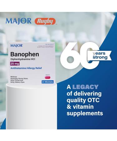 MAJOR Banophen Diphenhydramine HCI 25 mg Minitabs - Temporary Relief from The Symptoms of Hay Fever and Upper Respiratory Allergies - Antihistamine - Allergy Medicine - 24 Count (3 Pack) - Buy Online on GoSupps.com
