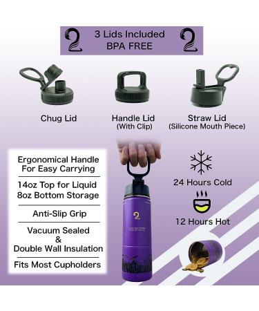 Puddles 2 Oceans Stainless Steel Water Bottle with Snack Compartment - Purple | Insulated Coldest Water Bottle for Kids - Buy Online on GoSupps.com