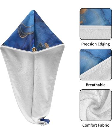 Blue & Gold Marble Hair Towel 2 Pack - Super Absorbent Quick Dry Hair Turbans for Women & Girls - Buy Online on GoSupps.com