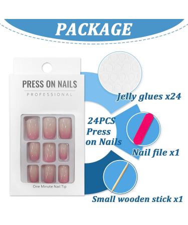 24 Pieces Pink Gradient Angular French Press On Nails | Acrylic Full Cover Fake Nails for Women & Girls - Buy Online on GoSupps.com