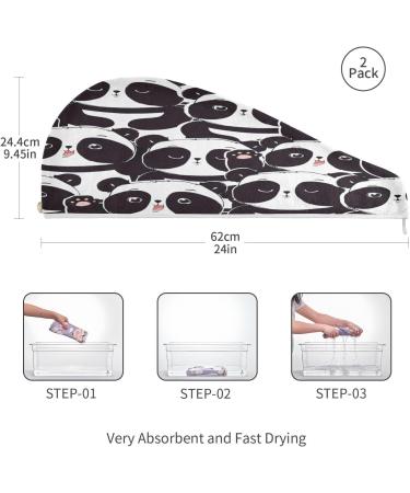 Panda Pattern Quick Dry Hair Cap Set - 2 Piece Super Absorbent Towel & Button Headband | Soft & Comfortable for All Hair Types - Buy Online on GoSupps.com