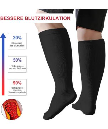 ZfSock Compression Stockings for Thick Calves | Men's & Women's 20-30mmHg Medical Support Socks | Oversize Travel Socks - 3XL Black - Buy Online on GoSupps.com
