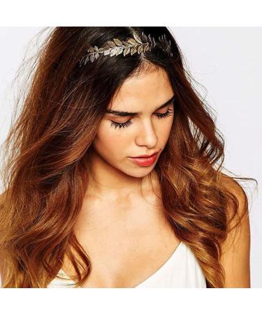 LEEQ Roman Goddess Headband - Headpiece Made of Gold Leaf Hairpin Women's Hair Band Gold Headpiece Bride Girls Laurel Wreath Hair Accessories Golden Wedding Boho Leaf Hair Crown Accessories 3 - Buy Online on GoSupps.com