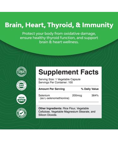 Selenium 200mcg Thyroid Support & Immune Booster for Adults - Antioxidant Supplement for Brain Health & Memory Support - Buy Online on GoSupps.com