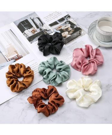 Buy 6 Silk Scrunchies for Women - Soft Elastic Hair Ties in Brown Chocolate Lilac Green White & Black - Perfect for All Hair Types - Buy Online on GoSupps.com