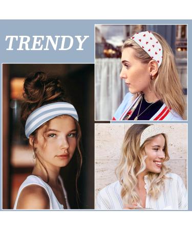 Nayyana 6 Pieces Fashion Headbands for Women Short Hair Non-Slip Elastic Flower Hair Bands Soft Fabric Hair Bands for Women Hair 5cm Thick Stripe Headband - Buy Online on GoSupps.com
