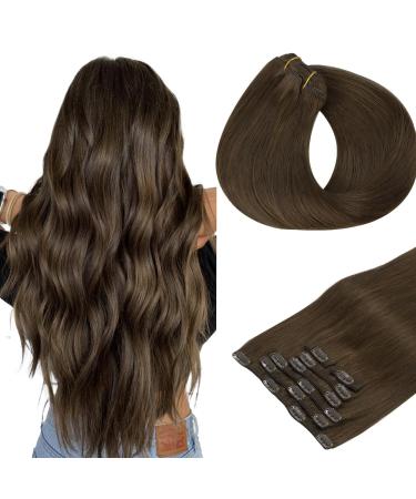 Hotbanana clip in extensions real hair chocolate brown 50cm 120g 7 piece clip in hair extensions real hair smooth remy real hair extensions clip 20 inch 50cm-12m-12m-12m-12m-12m