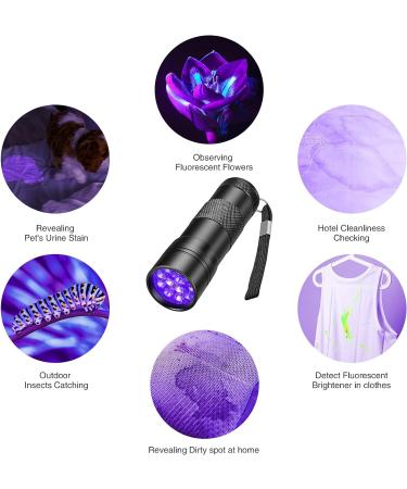 Cosoos UV Black Light Flashlight - 2 PCs Mini Pet Urine Detector with 12 LEDs - Find Urine Stains from Dogs Bed Bugs & Scorpions - No Batteries Included - Buy Online on GoSupps.com