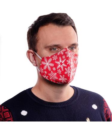 Premium Breathable 3-Layer Fabric Mask - Reusable Black Cotton & Red Snowflake Face Mask for Men & Women - Washable Mouth & Nose Protection - Buy Online on GoSupps.com