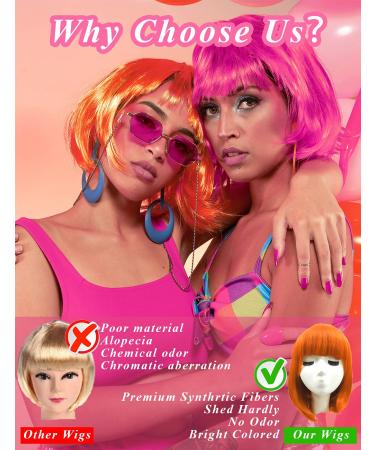 9 Pack Colorful Short Bob Wigs with Heart Sunglasses - Perfect for Cosplay, Halloween Costume, Neon Party - One Size Fits All - Buy Online on GoSupps.com