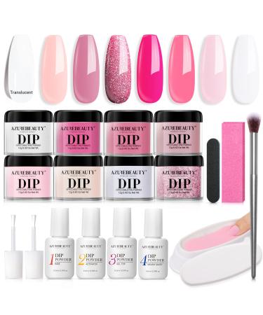 AZUREBEAUTY Dip Powder Nail Kit Starter, Misty Rose Ruddy Pink Nude Translucent White Dipping Powder System Essential Professional Liquid Set with Top/Base Coat for French Nail Manicure DIY Salon A2-Misty Rose