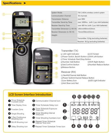 Pixel TW283-N3 Wireless Remote Control for Canon 5D Mark III/IV, 6D, 7D, R5, R5C, 50D, 40D, 30D - Shutter Release Timer - Buy Online on GoSupps.com