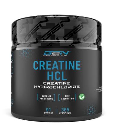 Creatine HCL - 365 Vegan Capsules - Highly Dosed to 3000 mg - Pure Creatine Hydrochloride - High Absorption - High Bioavailability