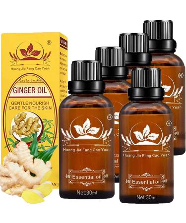 Ginger Oil Lymphatic Drainage Massage (5 Pack) -Belly Drainage Ginger Oil, Lymphatic Drainage Ginger Oil,100% Natural Ginger Essential Oil, ,Plant Aroma Oil Arnica Ginger Oil,Grapeseed Oil Massage Oil