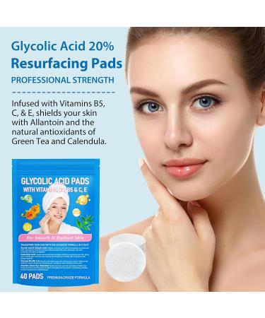 40pcs Glycolic Acid Pads for Face & Body - Exfoliating Peeling Pads with Vitamins B3 B5 C & E - Reduce Fine Lines & Wrinkles - Collagen Renewal - Green Tea & Calendula - Buy Online on GoSupps.com