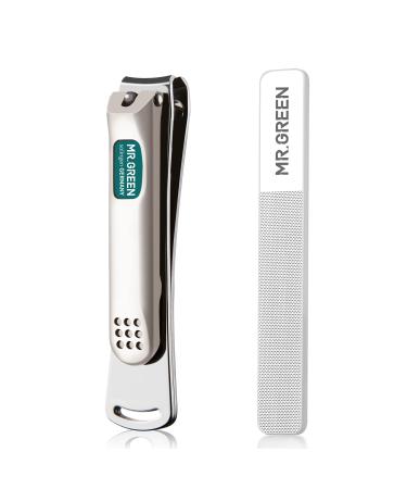 MR.GREEN Nail Clippers Curved Blades Fingernail Cutter Nippers Manicure Scissors Stainless Steel Pedicure Tools with Nail Flies (Large+Glass File)