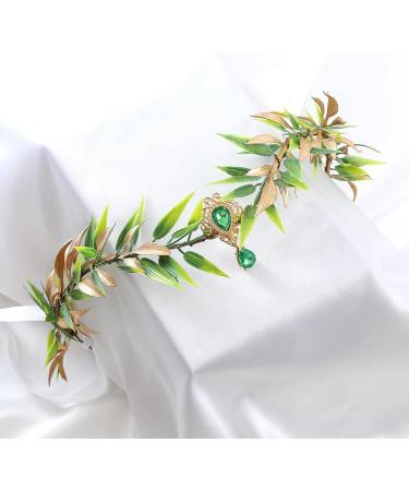 LEEMASING Woodland Elf Headpiece Fairy Leaves Green Rhinestone Crown Headband For Baby Shower Wedding Party Beach Travel Festival - Buy Online on GoSupps.com