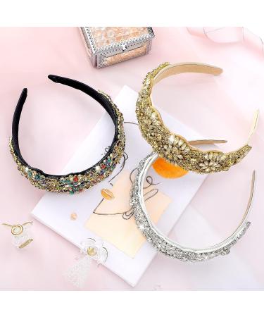Crystal Rhinestone Padded Headband Set for Women - 3 Piece Baroque Hair Hoop Collection - Buy Online on GoSupps.com