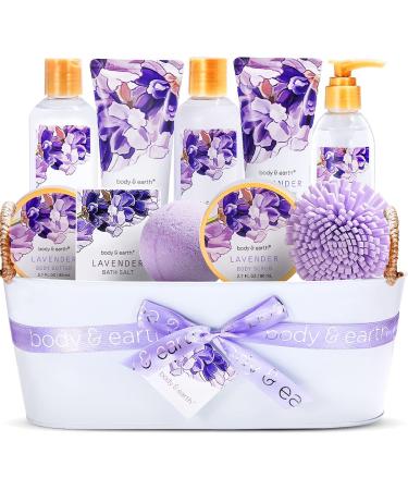 BODY & EARTH Bath Spa Gifts for Women, Lavender Gift Set 11 Pcs Includes Shower Gel, Bubble Bath, Bath Salt, Body Lotion, Mother's Day Gifts for Her, Birthday Gifts for Women,Gifts for Mom,Grandma Lavender-1