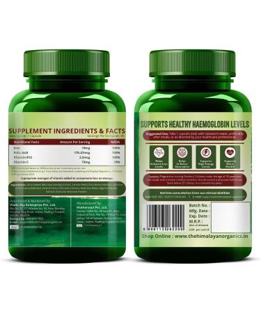 HIMALAYAN ORGANICS Organics Plant Based Iron Supplement with Folate | Improved Hemoglobin & Oxygen Capacity | Stomach Friendly | Boost Energy (90 Capsules) - Buy Online on GoSupps.com