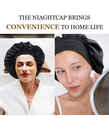 Eupinduo Satin Sleeping Cap Bonnet - 2 Pieces Curly Hair Hood | High Elastic Soft Creme & Black/Red Options for Night Protection - Buy Online on GoSupps.com